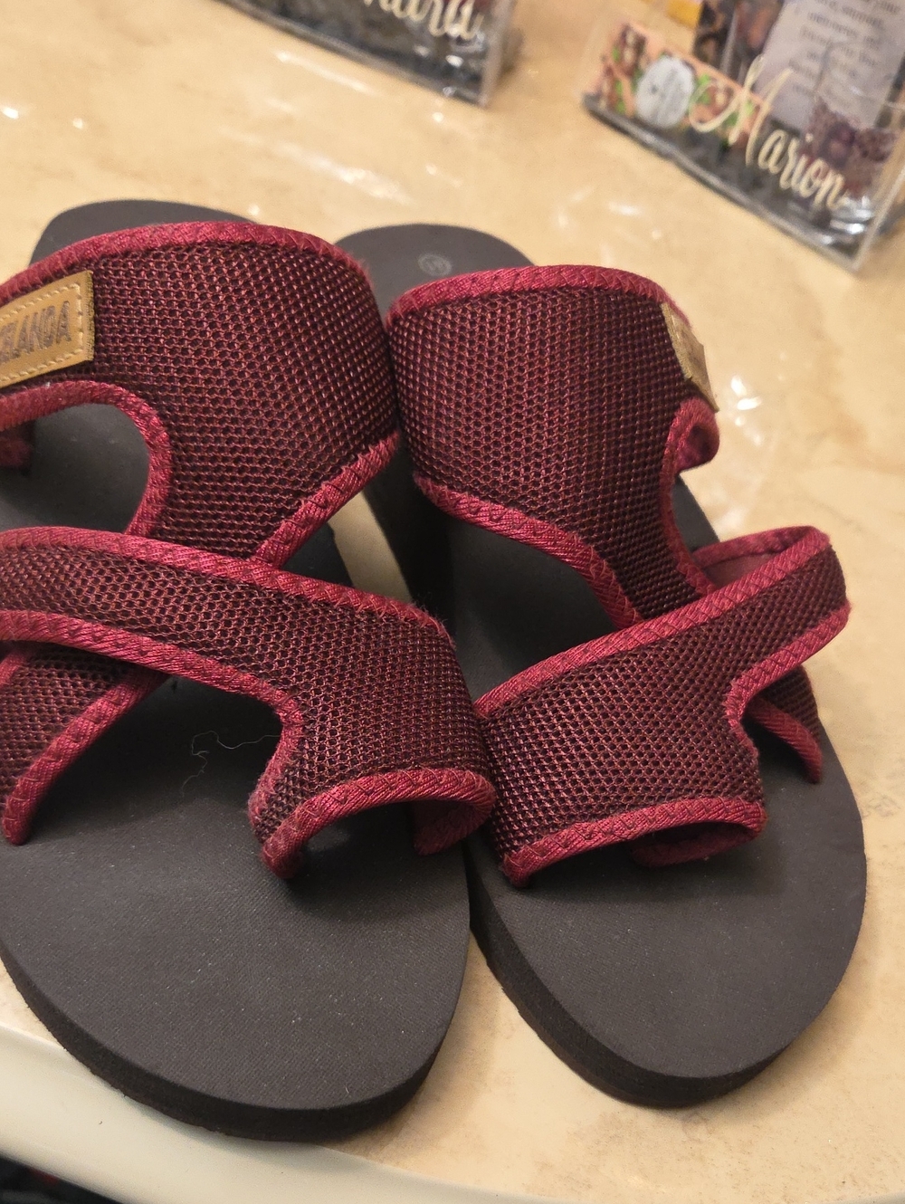 Adjustable Mesh Sandals in Burgundy